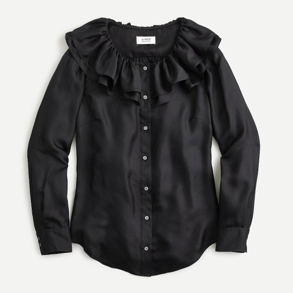 Collection silk twill ruffle-collar top