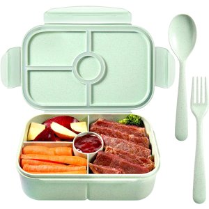 Jeopace Bento Box for Kids Lunch Containers for Kids with 4 Compartments Kids Bento Lunch Box Microwave Safe (Flatware Included)