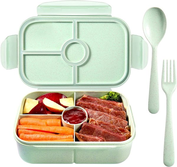 Jeopace Bento Box for Kids Lunch Containers for Kids with 4 Compartments Kids Bento Lunch Box Microwave Safe (Flatware Included)
