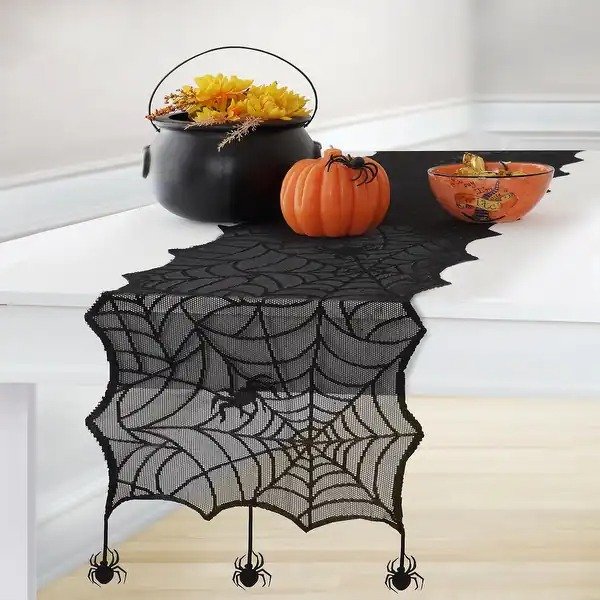 Crawling Halloween Spider Lace Table Runner - 13"x70"