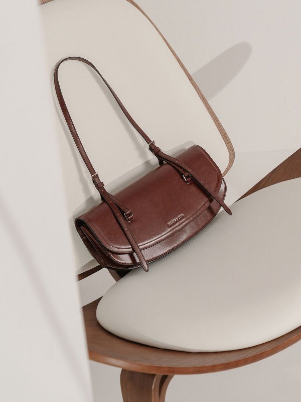 Brown Single Handle Shoulder Bag | CHARLES &amp; KEITH