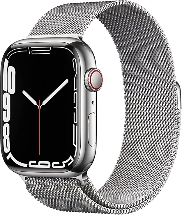 Watch Series 7 [GPS + Cellular 45mm] Smart Watch w/ Silver Stainless Steel Case with Silver Milanese Loop. Fitness Tracker, Blood Oxygen & ECG Apps, Always-On Retina Display, Water Resistant