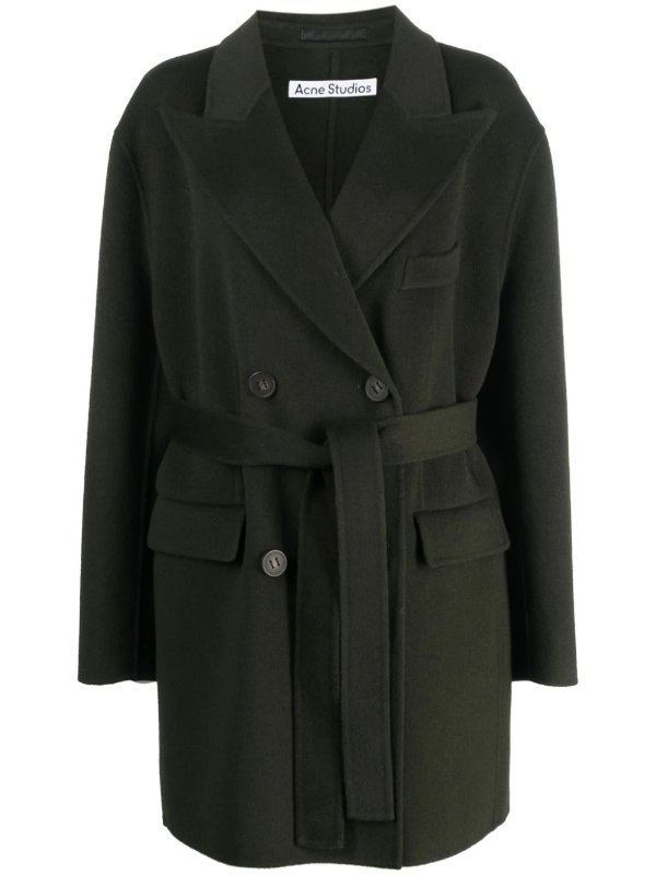 belted double-breasted wool coat
