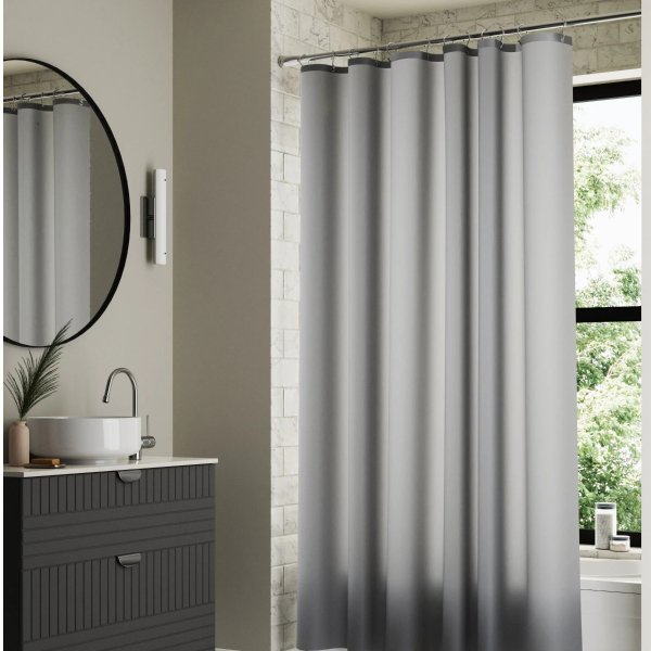 Gray Heavyweight PEVA Shower Liner with 2 Adhesive Clips, 70" x 72", Better Homes & Gardens