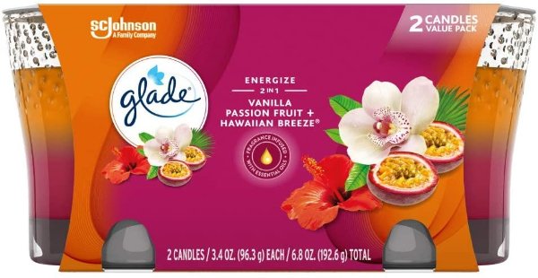 Glade Candle Jar Hawaiian Breeze & Vanilla Passion Fruit, 3.4 Oz, 2 Count