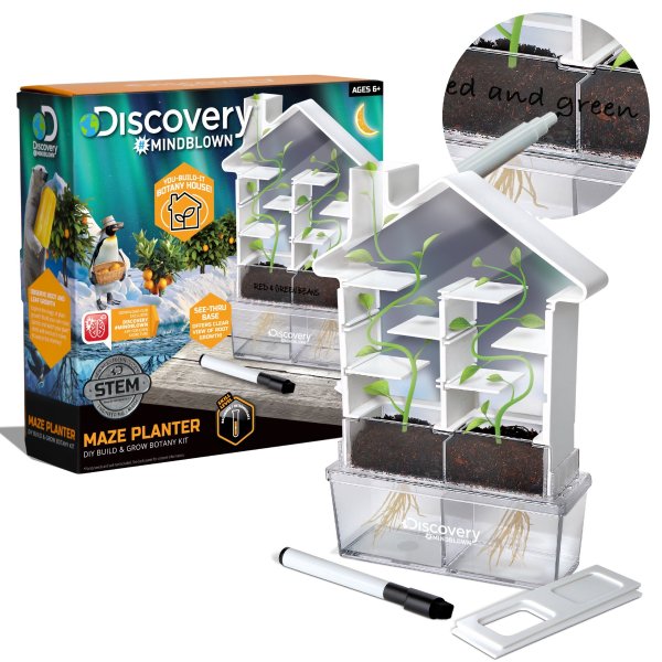 Discovery MINDBLOWN Maze Planter DIY Build & Grow Botany Kit, STEM Science Experiment for Kids, Fun Home Lab Sprout Phototropism Project for Boys and Girls, Window Garden Set for Learning Biology