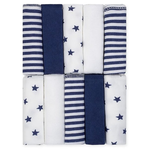 ® Pom Pom 10-Pack Terry Washcloths in Navy/White | buybuy BABY