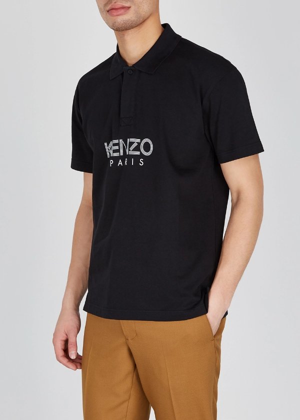 Black logo cotton-pique polo shirt