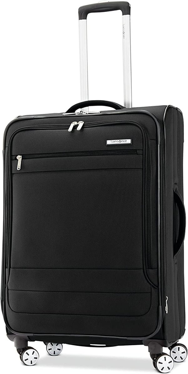 Aspire DLX Softside Expandable Luggage with Spinner Wheels, Black, Checked-Medium 25-Inch