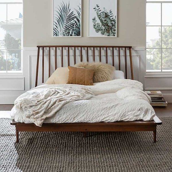 Walnut Mid-Century Modern Queen Bed Frame
