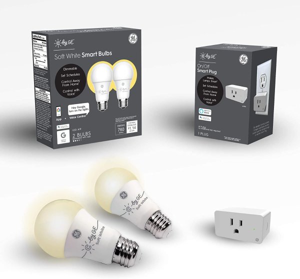 C by GE Smart LED Bulbs + Smart Plug Bundle (2 LED A19 Soft White Light Bulbs + On/Off Smart Plug that Works with Alexa)