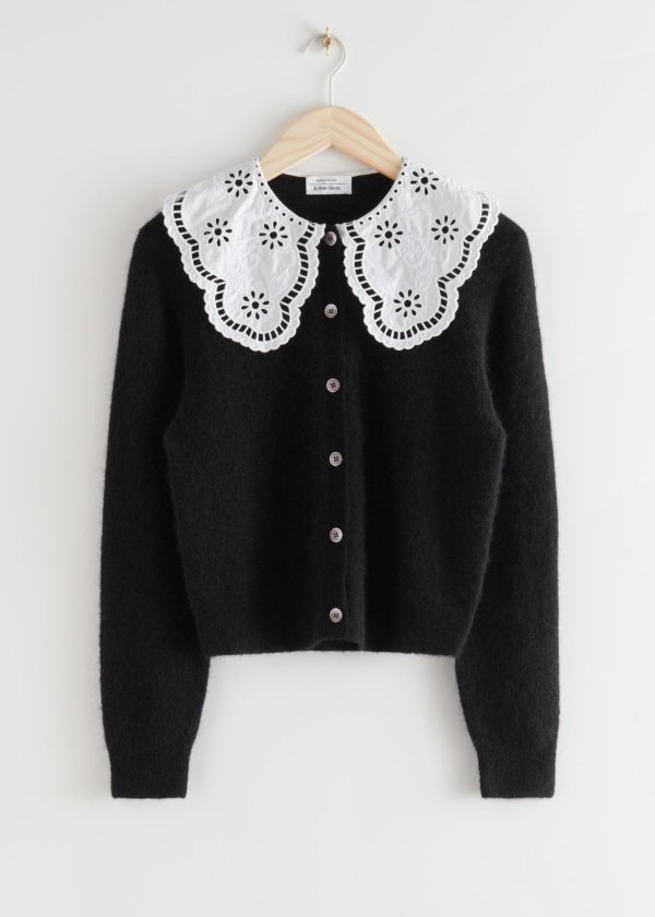 Embroidered Statement Collar Knit Cardigan