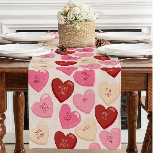 1pc Love Heart Valentine'S Day Table Flag With 'Missing You' Slogan, Seasonal Anniversary Festival Kitchen Farmhouse Party Decoration, Suitable For Indoor Family Gathering Table 13x60 Inches