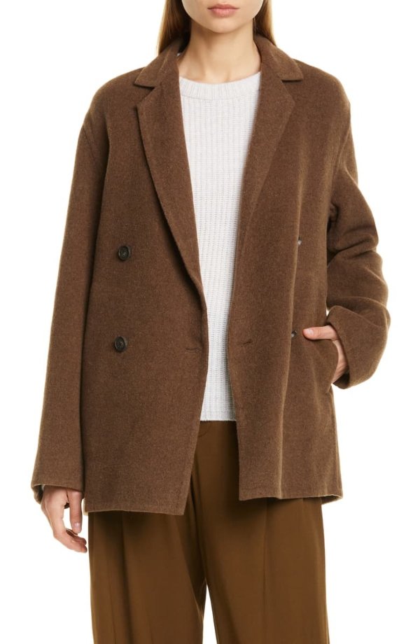 Double Breasted Wool Blend Coat
