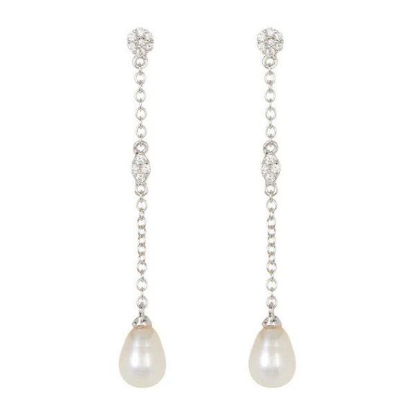Freshwater Pearl and Crystal Drop Earrings .925 Sterling Silver
