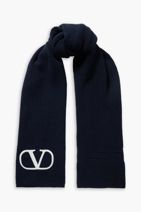 Logo embroidered wool scarf
