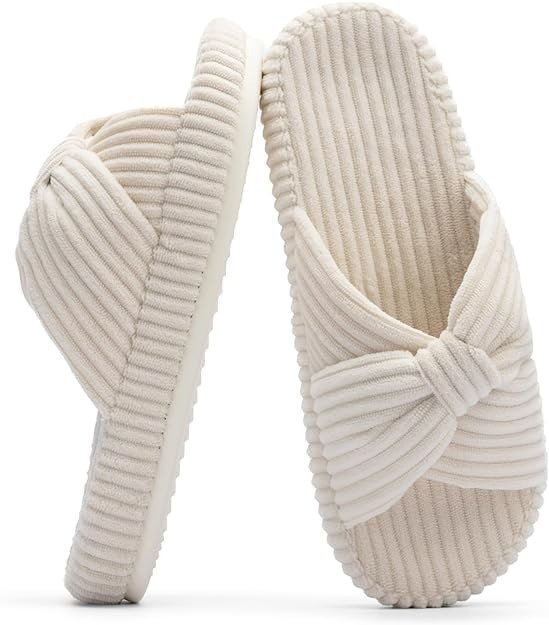 Slippers for Women Memory Foam House Bedroom Corduroy Bow Crossbands Slide Slipper Shoes Comfy Trendy Gift Slippers