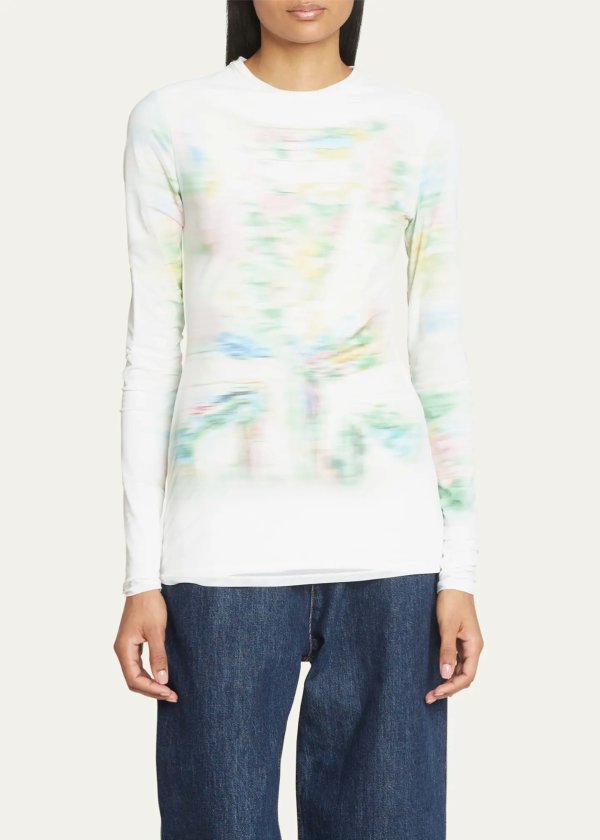 Blurred Floral Fitted Long Sleeve Top