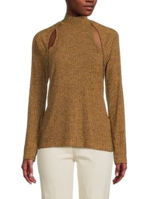 Ribbed Cutout Highneck Sweater