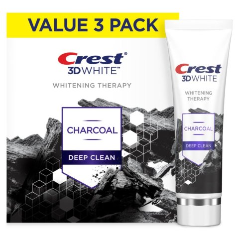 Crest 3D White Whitening Therapy Charcoal Deep Clean Invigorating Mint Teeth Whitening Toothpaste, 4.6 oz Pack of 3