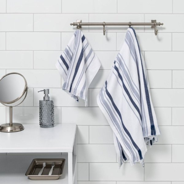 Crew Striped Flat Woven Bath Towel Blue - Threshold™