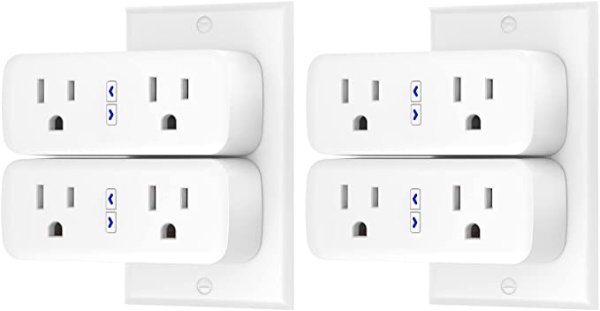 Smart Plug, 2-in-1 Compact Design Wi-Fi Smart Plugs , Compatible with Alexa and Google Assistant , ETL Certified Smart Outlet Plug with Timer, 4 Pack