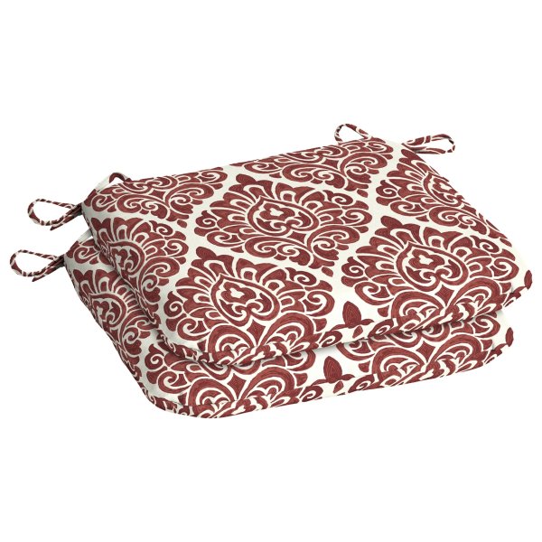15.5" x 17" Red Damask Rectangle Outdoor Seat Pad (2 Pack)