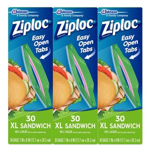 Ziploc 密实保鲜袋 加大三明治尺寸 30个x3包