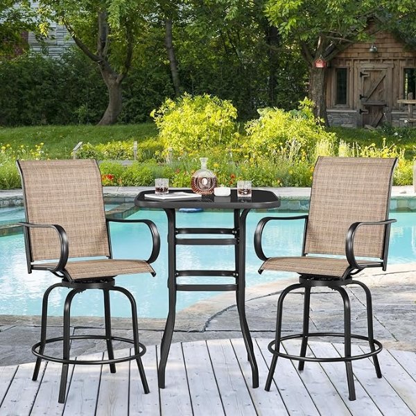 Yaheetech Patio Swivel Bar Stools Outdoor Chairs Set of 2 Outdoor High Bistro Stools Outdoor Furniture, All-Weather Patio Stools for Outside, Beach, Lawn, Poolside and Garden, Black/Brown