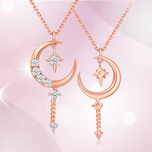 Tai Fook So-in-love Collection Natural Diamonds and 18K Rose Gold Fair Wand Pendant Necklace - Moon & North Star