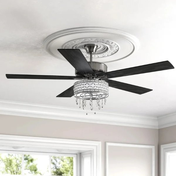 52'' Leonie 5 - Blade Crystal Ceiling Fan with Pull Chain and Light Kit Included