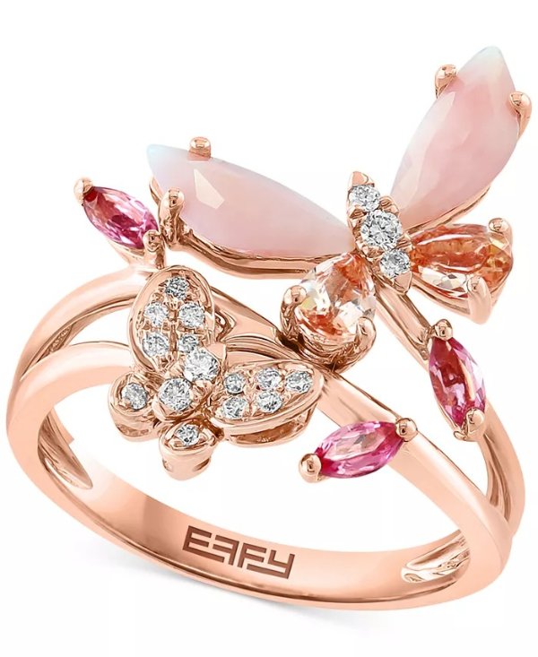 EFFY® Multi-Gemstone (1-1/2 ct. t.w.) & Diamond (1/10 ct. t.w.) Butterfly Ring in 14k Rose Gold