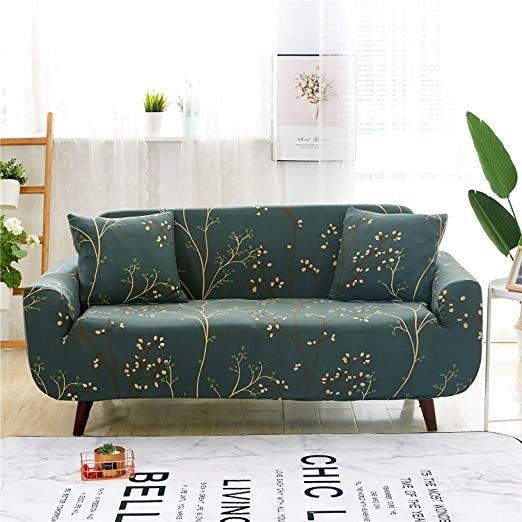 Printed Sofa Cover Stretch Sofa Slipcover Spandex Couch Cover Stylish Couch Furniture Protector for 3 Cushion Couch with Two Free Pillowcases