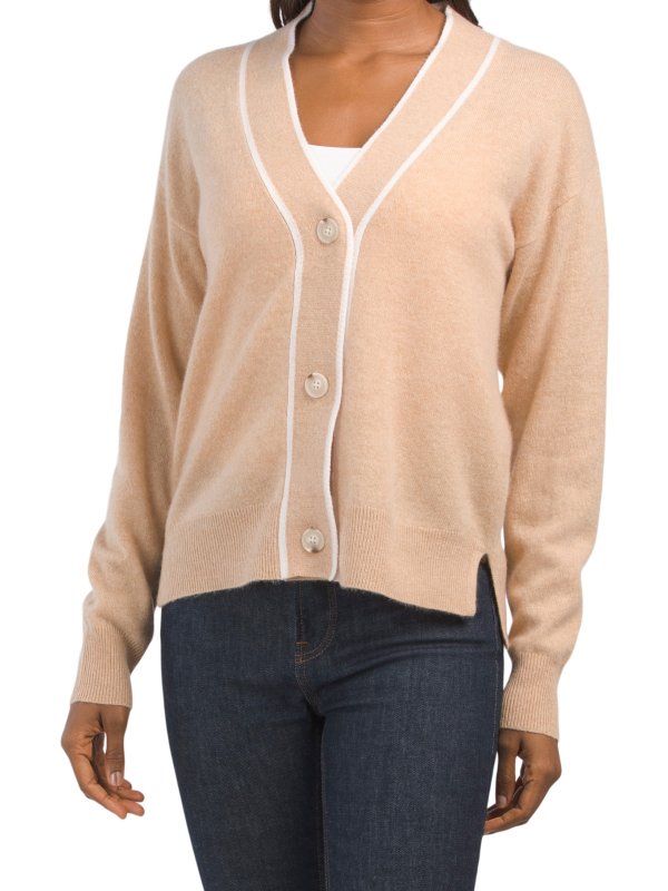 Cashmere Cardigan With Contrast Detail
