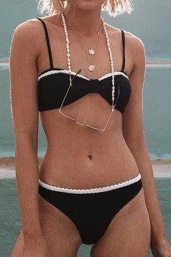Black Bikini with White Lace Trim