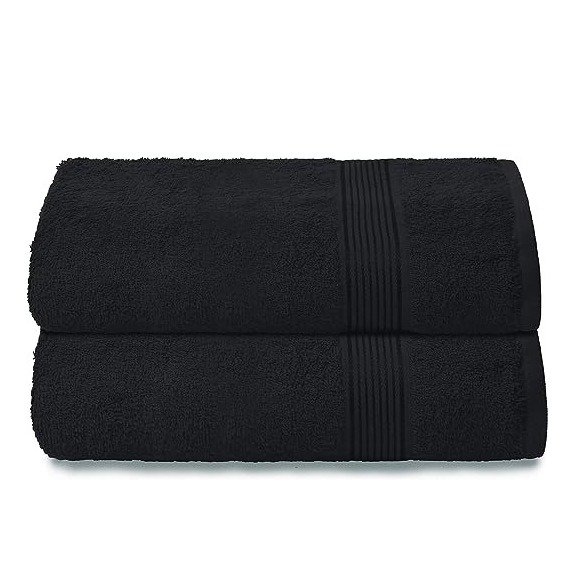 Belizzi Home Cotton 2 Pack Oversized Bath Towel Set 28x55 inches, Large Bath Towels, Ultra Absorbant Compact Quickdry & Lightweight Towel, Ideal for Gym Travel Camp Pool - Black