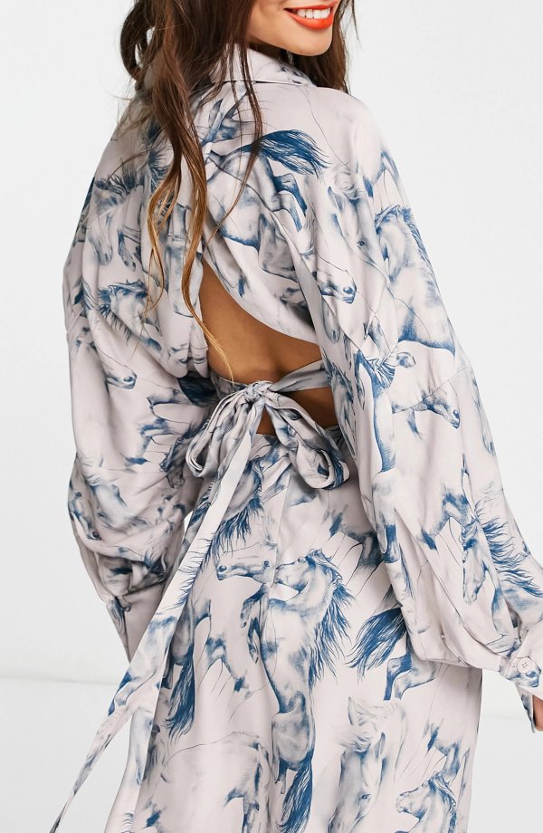 EDITION Horse Print Tie Back Wrap Top