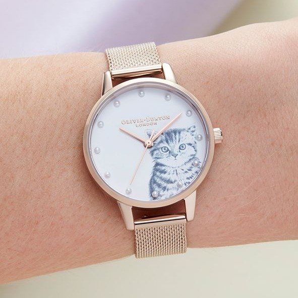 Women's Illustrated Animals Rose Gold-Tone Stainless Steel Mesh Bracelet Watch 30mm