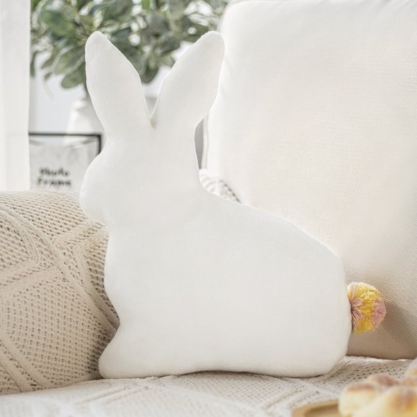 White Rabbit with Pom Pom Decorative Pillow for Kids by Phantoscope, 12" x 16"