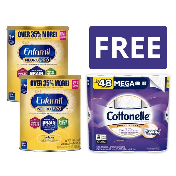 FREE Cottonelle ComfortCare Toilet Paper with Enfamil NeuroPro Infant 2-Pack (28.3 oz Cans)