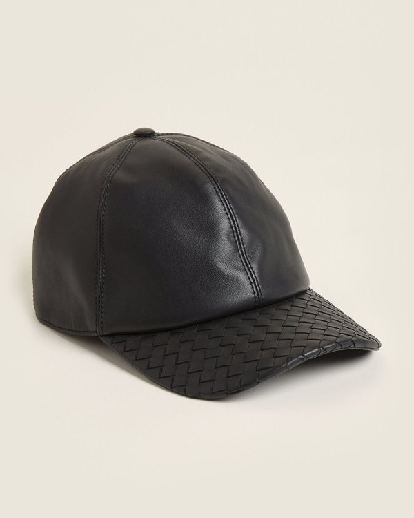 Black Intrecciato Leather Baseball Cap