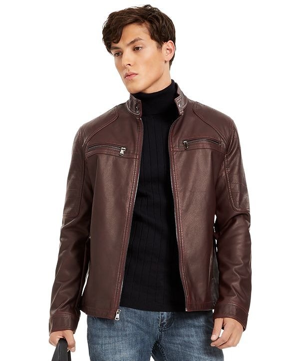 INC Men's Faux Leather Moto Jacket, Created for Macy's