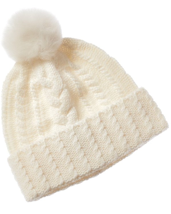 Amicale Cashmere Cable Cuffed Cashmere Hat