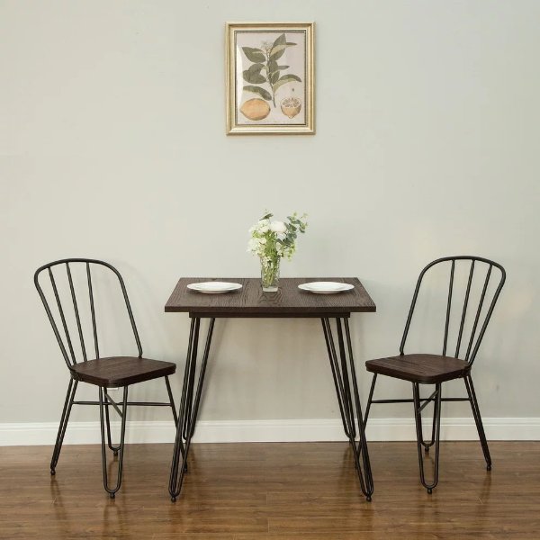 Industrial Steel Dining Chair With Elm Wood Seat, Set of 2, 34.25 "H - Industrial - Dining Chairs - by Glitzhome