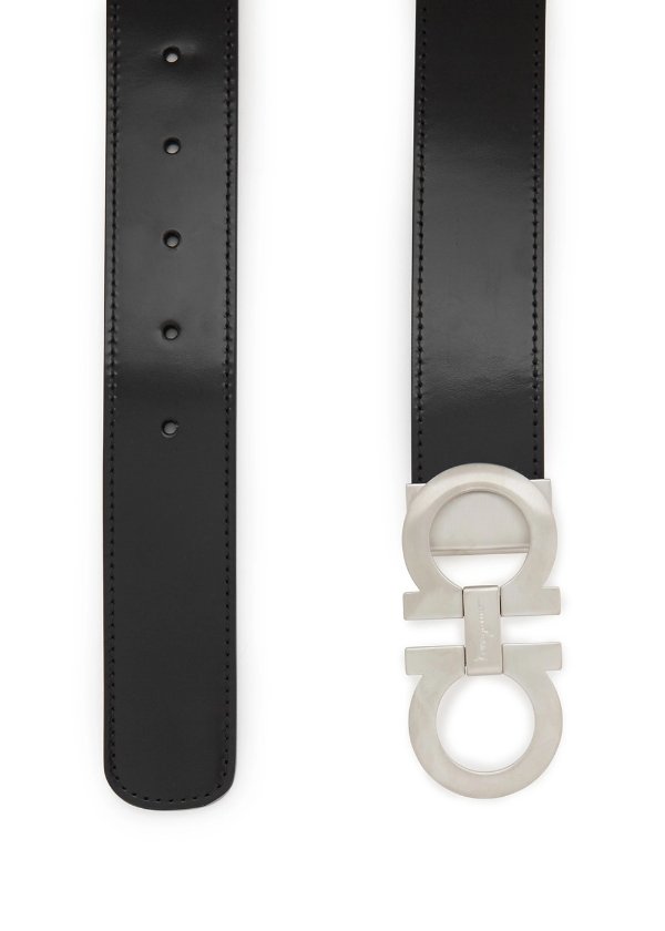 Double Gancini brown leather belt