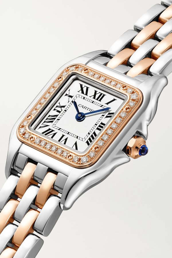 Panthere de Cartier 22mm small 18-karat rose gold and stainless steel diamond watch