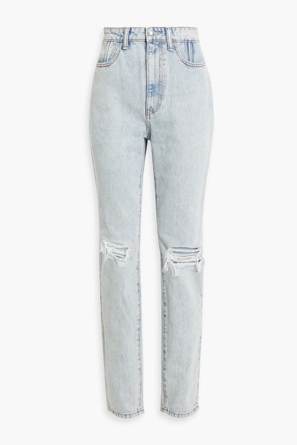 Distressed mid-rise straight-leg jeans