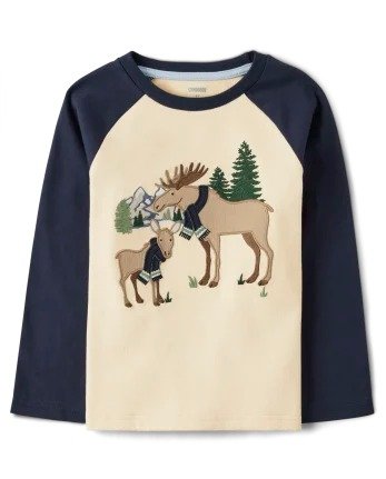 Boys Long Sleeve Embroidered Moose Raglan Top - Little Rocky Mountain | Gymboree - CANOE