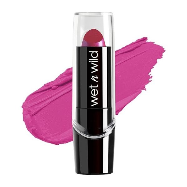 wet n wild Silk Finish Lipstick, Hydrating Rich Buildable Lip Color, Formulated with Vitamins A,E, & Macadamia for Ultimate Hydration, Cruelty-Free & Vegan - Fuchsia with Blue Pearl