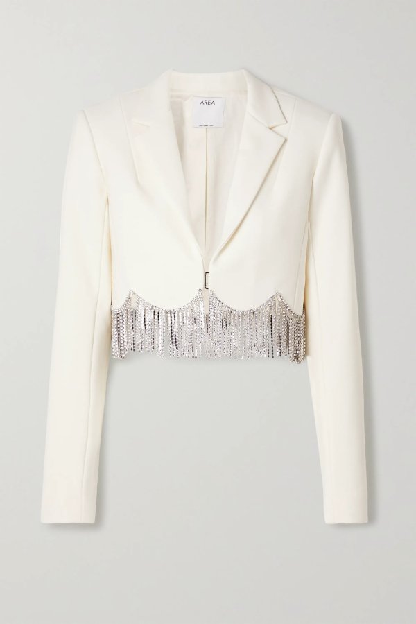 Crystal-embellished cropped crepe blazer
